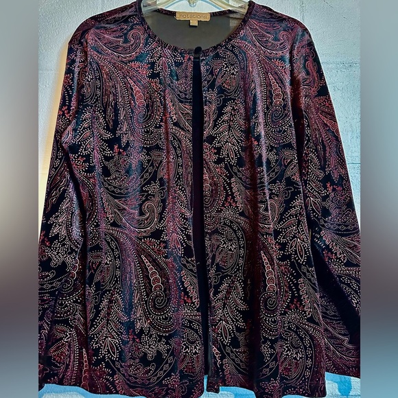 Notations Womens Top Layered 2-in-1 Long Sleeve Shirt Metallic Look Blouse XL - Picture 2 of 9